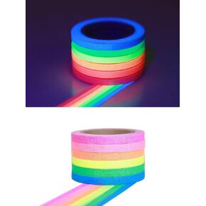 Neon Gaffer Cloth Tape, 0.6 in x 16.5 Ft 6 Colors, Blacklight Reactive, Fluorescent Glow in Dark UV Tape for Party, Halloween, Christmas
