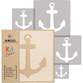 NAKLEO 5 pcs Reusable Plastic Stencils - Anchor Anker Seafaring - 13.4" to 3.5" - Pattern Children Kids Painting Template Room Decor - Craft DIY Wall Furniture