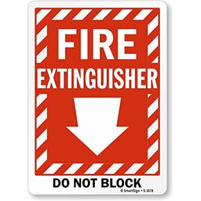 SmartSign "Fire Extinguisher - Do Not Block" Sign with Down Arrow | 10" x 14" Plastic