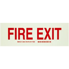 Brady 80225 Height B-324 Self-Stick Polyester, Red on Green Glow-In-The-Dark Fire and Exit Sign, "Fire Exit", 10" x 3.5",
