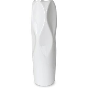 White Ceramic Flower Vase,12 Inch Tall Modern Textured Vases for Farmhouse,Shelf,Table Centerpieces,Home Decor,Living Room Decorations Minimalist Large Pattern Vase for Pampas Grass Flower