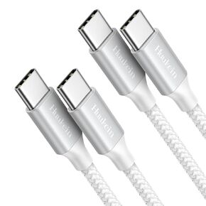 كابل USB C إلى USB C أبيض بطول 10 أقدام، 65 وات شحن سريع USBC إلى USBC سلك شاحن لهاتف iPhone 15 Pro Max Plus، لجهاز MacBook/Air، لأجهزة Samsung Galaxy S23، Switch وأجهزة USB-C