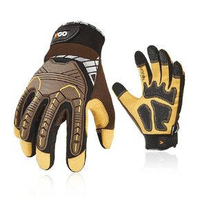 Vgo... 1-Pair Heavy-Duty Synthetic Leather Work Gloves, Impact Protection Mechanic Gloves, Rigger Gloves, High Dexterity, Vibration Reduction, Touchscreen Capable (Size M, Black, SL8849)