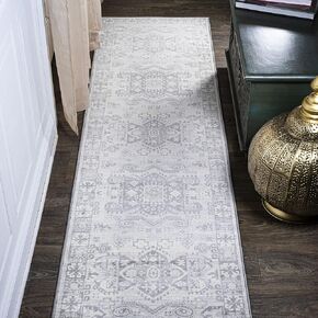 JONATHAN Y MDP108B-5SQ Modern Persian Vintage Moroccan Traditional Floral Indoor Area -rug Country Easy -cleaning Bedroom Kitchen Living Room Non Shedding, 5' Square, Light Gray