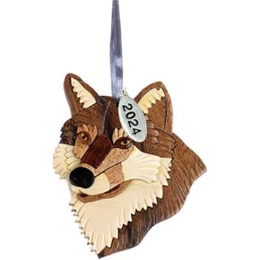 Wolf Christmas Ornament 2024 Two-Tone Wood Christmas Ornament - Intarsia Design - Wolf Ornament for Car - Comes in A Gift Box So Its Ready for Giving