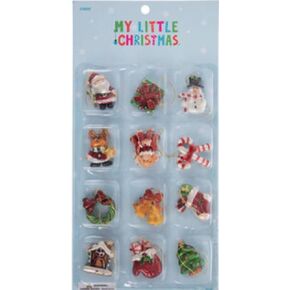 12 pc Mini Ornaments | Miniature Christmas Tree Ornaments | Santa Gingerbread House Snowman