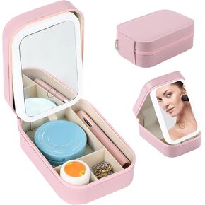 LED Three-Color Adjustable Makeup Mirror, Three Colors Brightness Adjustable Makeup Mirror with Lights (Pink)