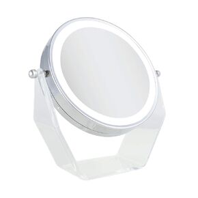 Zadro LED Lighted 8X/1X Magnification Two-Sided Swivel Acrylic Base Vanity Makeup Mirror for Bedroom, Bathroom and Tabletop in Satin Nickel