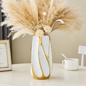 ديكور مزهرية سيراميك حديثة: مزهرية بيضاء وذهبية لديكور المنزل لغرفة المعيشة والحمام ورف المطبخ وديكور المكتب وديكور الطاولة المركزية وديكور الزفاف مزهرية للزهور in Kuwait