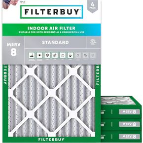 Filterbuy 18x25x2 Air Filter MERV 8 Dust Defense (4-Pack), Pleated HVAC AC Furnace Air Filters Replacement (Actual Size: 17.50 x 24.50 x 1.75 Inches)