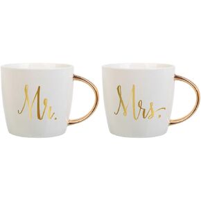 Slant Set of 2 14 Oz Ceramic Coffee Mugs - Mr & Mrs