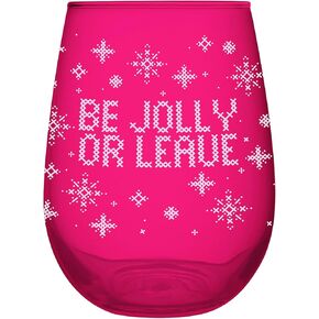 Slant Collections Wine Glass Gifts Holiday Stemless Wine Glass, 20-Ounce, Be Jolly