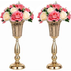 15.7 بوصة منضدية معدنية لبوق الزفاف مزهرية زهرة، حامل زهور على شكل طريق الزفاف، حامل مركزي لاستقبال الزفاف، تزيين طاولة العشاء على ضوء الشموع in Kuwait