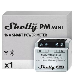 Shelly PM Mini Gen3 | WiFi & Bluetooth Smart Power Meter 1 Channel 16 A | Home Automation | Compatible with Alexa & Google Home | iOS Android App | No Hub Required | Smart Schedules