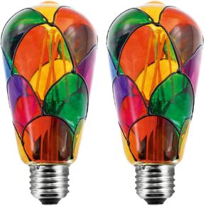 Dimmable Stained Glass LED Light Bulb E26 Base ST64 Shape 6W 120V 2-Pack