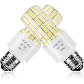 2 Pack 40W Led Light Bulb(300W Equivalent) 5000 Lumens 5000K Daylight White Led Bulbs E26/E27 Medium Base for Indoor Outdoor Street Office Warehouse Workshop Garage Backyard