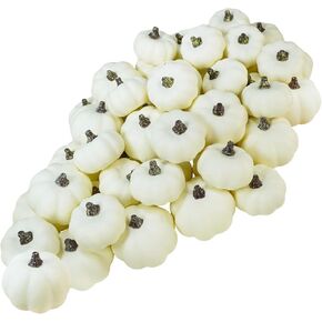 Winlyn 48 Pcs Fall Rustic White Artificial Pumpkins Small Harvest Baby Boo Foam Pumpkins Decorative Pumpkins for Farmhouse Wedding Halloween Thanksgiving Tiered Tray Tabletop Display DIY Projects