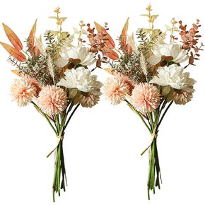 Artificial Dandelion Silk Flowers for Home Decor and Wedding, 2 Bouquet Faux Flower Dining Table Centerpiece. Artificial Plants Peach Flower Arrangement. Silk Flowers for Decoration