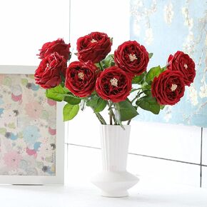 UKELER Artificial Roses 4 Pcs Real Touch Artificial Flowers Champagne Austin Rose Peony with Stem for Home Decor Flower Arrangement Wedding Party Decoration