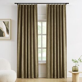 Vision Home Mocha Brown Pinch Pleated Curtains Velvet Chenille Light Filtering Window Curtains 95 inches for Living Room Bedroom Semi-Blackout Mink Pinch Pleat Drapes with Hooks 2 Panels 36" Wx95L