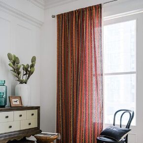 vctops Farmhouse Striped Print Cotton Linen Window Curtain Panel with Lace Rod Pocket Colorful Patterned Room Darkening Drapes, 1 Piece (59"x87",Red)