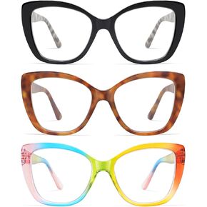3-Pack Trendy Oversized Cat Eye Reading Glasses for Women Stylish Square Blue Light Blocking Readers AM6141