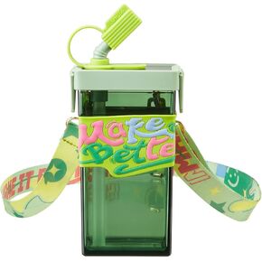 Kawaii Straw Water Bottle, Portable Indoor Outdoor Straps Square Water Bottle, Fruit Color and Trendy Design, Perfect Water Bottle for Women Girls Boys (brown)