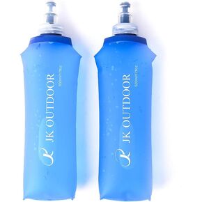 2 Pack Folding TPU Soft Flask 500ml Outdoor Collapsible Water Bottle Soft Flask Bottles for Running Hiking Cycling Climbing and Marathon, Blue