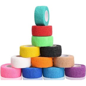 12 Pack 1" x 5 Yards Self Adhesive Elastic Bandage Wrap Stretch Self-Adherent Tape for First Aid,Sports, Wrist, Ankle (12 Colors)