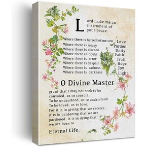 Floral Inspirational Prayer of Saint Francis Quote Print Canvas Wall Art Home Office Decor Lord Make Me an Instrument of Your Peace Painting 12x15 Canvas Poster Framed Ready to Hang Christian Gift