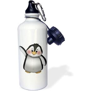 3dRose Cute Black and White Waving Penguin Illustration-Sports Water Bottle, 21oz , Multicolored