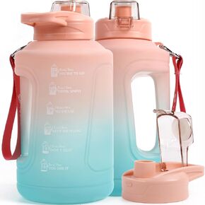 50oz/1.5 Liter Sports Water Bottle, Motivational Time Marker, BPA Free Water Jug - Ideal for Gym and Outdoor Activities, Stylish in Pink and Green Gradient