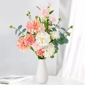 Artificial Flowers with Vase Pink Hydrangea Fake Flowers in Vase Faux Silk Flower Arrangements Table Centerpieces for Dining Room Home Decor