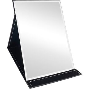 Portable Folding Makeup Mirror with Adjustable Stand, PU Leather Vanity Table for Cosmetics Personal Beauty, X-Large