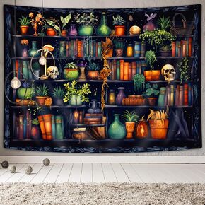 bzwcbei Goth Skull Art Tapestry, Cool Gothic Bookshelf Tapestry Aesthetics Wall Hanging for Bedroom, Medieval Witchy Tapestries Poster Blanket College Dorm Home Decor 60X40Inches