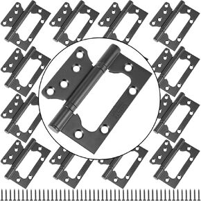 16 Pack 8 Pairs 4 x 3 Inches Black Non Mortise Door Hinges, Heavy Duty Door Hinges, Stainless Steel Door Hinges with Mounting Screws