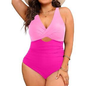 Aqua Eve Plus Size One Piece Swimsuit for Women Tummy Control Bathing Suits Cut Out Swimwear
