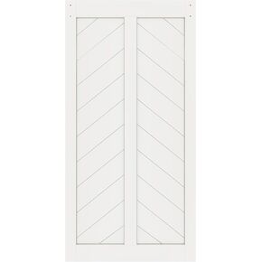 DIYHD 38X84in Fish Bone V Shape Sliding Barn Slab MDF Solid Core Primed Interior Panel(Disassembled), 38X84 in, White Door