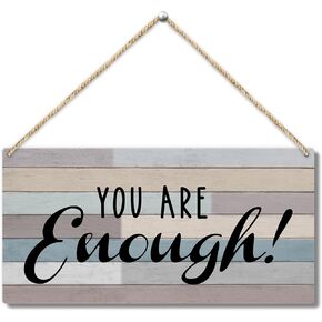 You are Enough Encouragement Wooden Hanging Sign Decor, Front Door Wall Decor Sign Wood Plaque for Farmhouse Living Room Home Office Porch Entryway, Rustic Hanging Wall Art Gift (1 pack)-15
