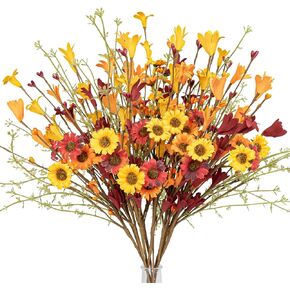 JINGHONG Artificial Fall Flowers 12 Pack Floral Picks 17" Tall Forsythia Stems with Berries for Autumn Flower Arrangements Centerpieces Indoor Outdoor Decorations