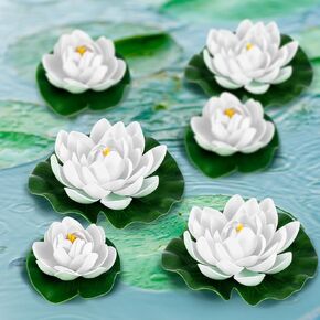 24 Pcs Floating Foam Lotus Flower with Water Lily Pads Artificial Floating Pool Flowers Lifelike Pond Accessories Floating Pool Decorations for Home, Garden Aquarium Party Wedding Decor, White