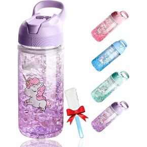 OOTD Unicorn Water Bottles for Girls, Cute Girls Water Bottles for School, Girls Unicorn Water Bottle with Straw and Safety lock, 400ML/13.5oz Kids Water Bottles for School Kids Girls, Pink
