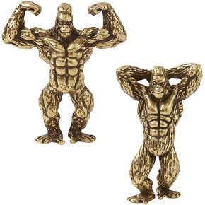 2Pcs Handcrafted Brass Gorilla Monkey Statue Ancient Copper Color Ornament for Home Room Scene Holiday and Desktop Decor