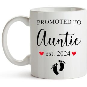 YouNique Designs Promoted to Auntie 2024 Mug, 11 Ounces, Pregnancy Announcement for Aunt Again, Going To Be An Aunt, Gonna Be An Aunt, Aunt Pregnancy Announcement Mug, Baby Announcement (Black Handle)