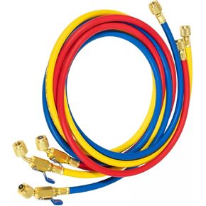 29986 Plus II 1/4 "Hose 72" replacement, blue-yellow-red 3-piece set with compact ball valve end refrigerant filling hose set