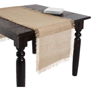 SARO LIFESTYLE Natural Color Fringed Jute Table Runner - 20"x 70" Oblong