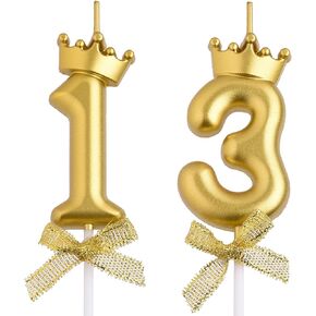 13th Birthday Candles, Gold 13 Year Old Number Birthday Candles, Happy Birthday Party Cake Topper Decoration Gifts for Boys Girls