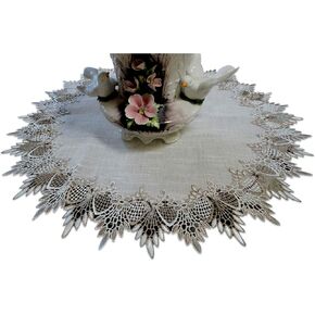 Large 23 inch Doily Table Topper Dresser Scarf Neutral Earth Cocoa Tones European Lace