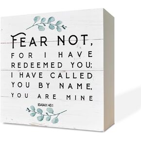 Christian Wood Signs, Bible Verse Isaiah 43:1 - Fear Not For I Have Redeemed You, Box Sign Decor Tabletop, Decorative Wood Block Plaque Tabletop, Rustic Home Decor, Encouragement Gift, Christian Gifts