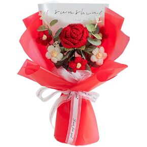 Crochet Flower Rose Bouquet - Handmade Artificial Flower for Festival Wedding Graduation Anniversary - Knitted Rose Bouquet for Women (Orange)